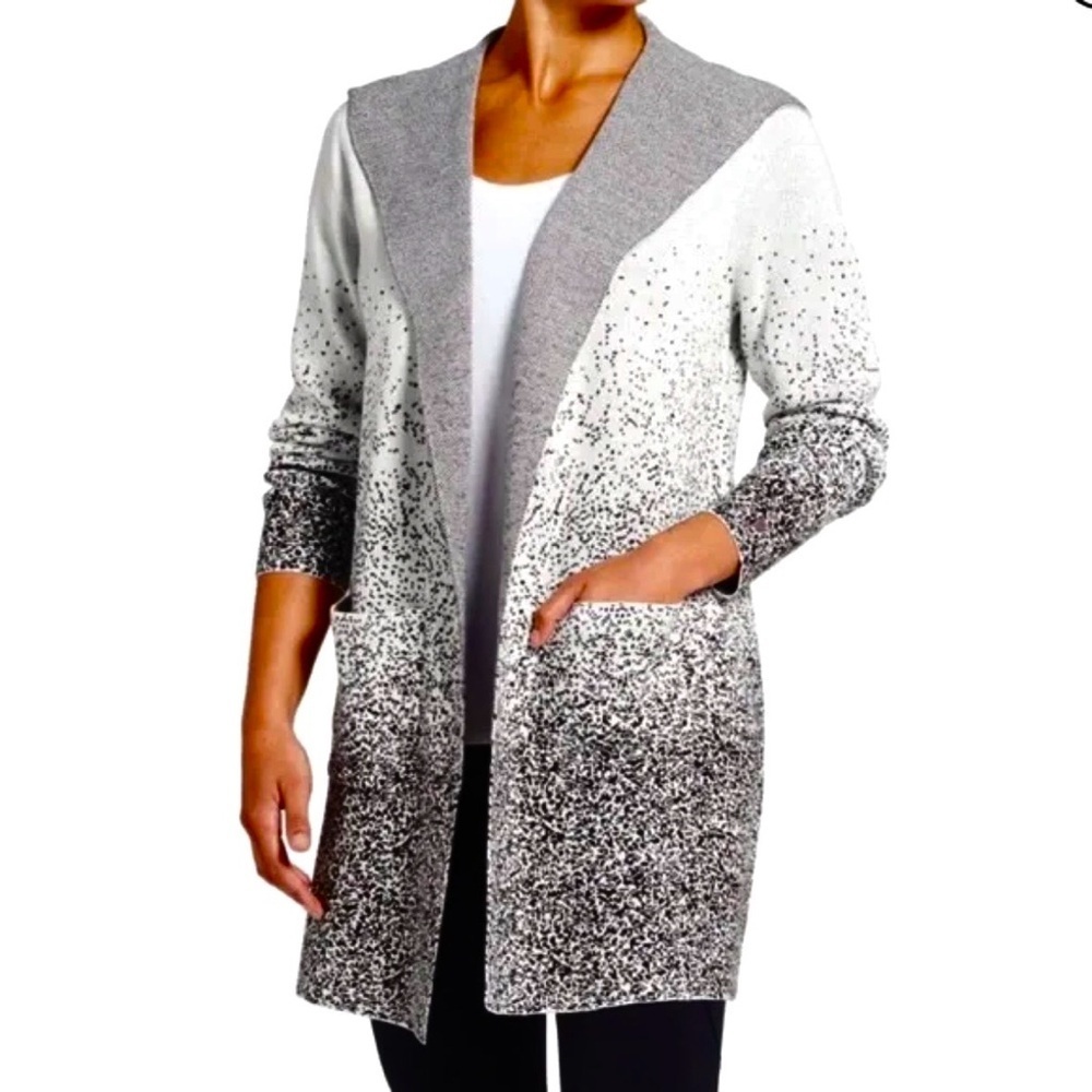 CALIA Carrie Underwood Journey Grayscale Ombré Hooded Cardigan Sweater Duster S